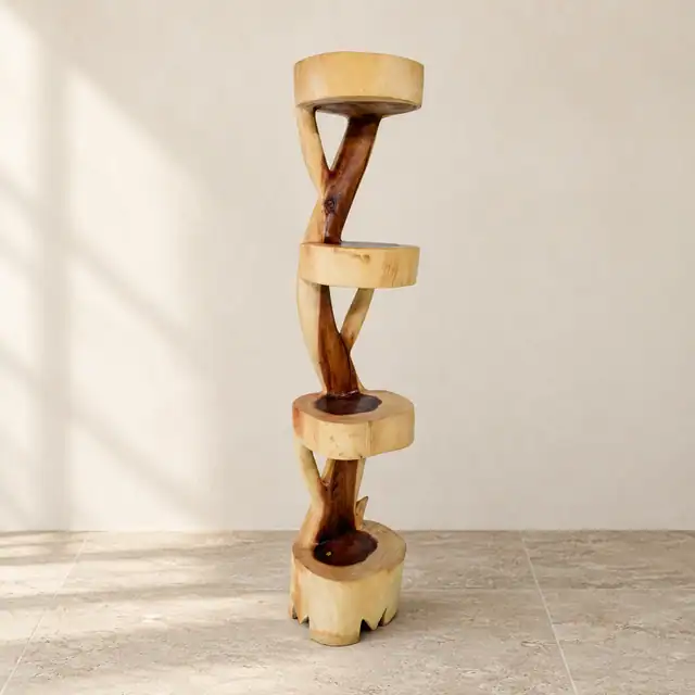 Twisted Suar Wood Plant Stand with Display Tiers