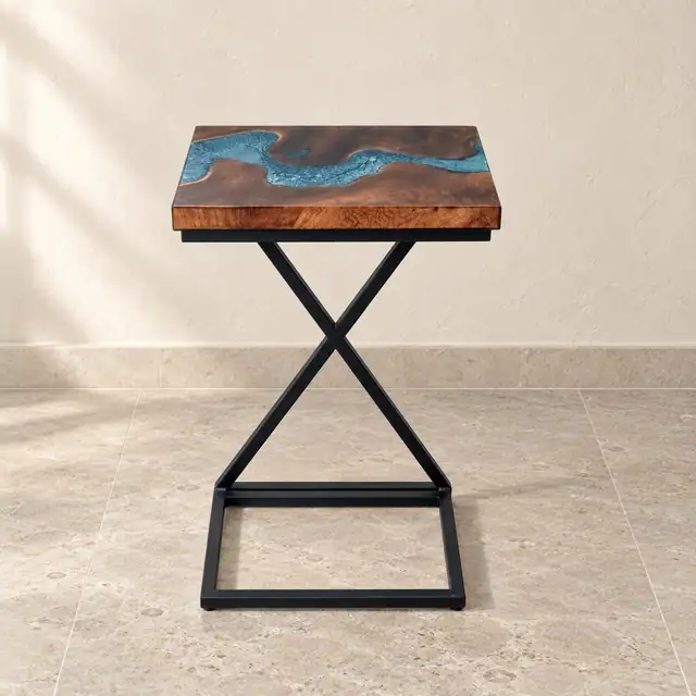 Square Wood and Resin Side Table