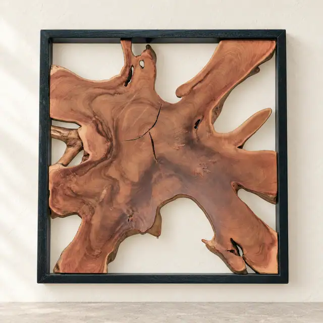 Framed Teak Mosaic Wall Art