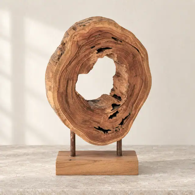 Oval Teak Decorative Sculpture — Design 01