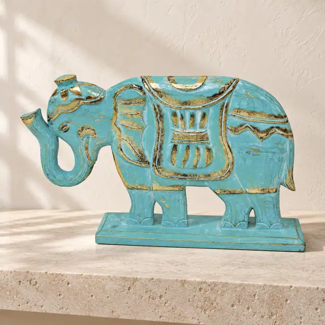 Handcrafted Wood Elephant Sculpture