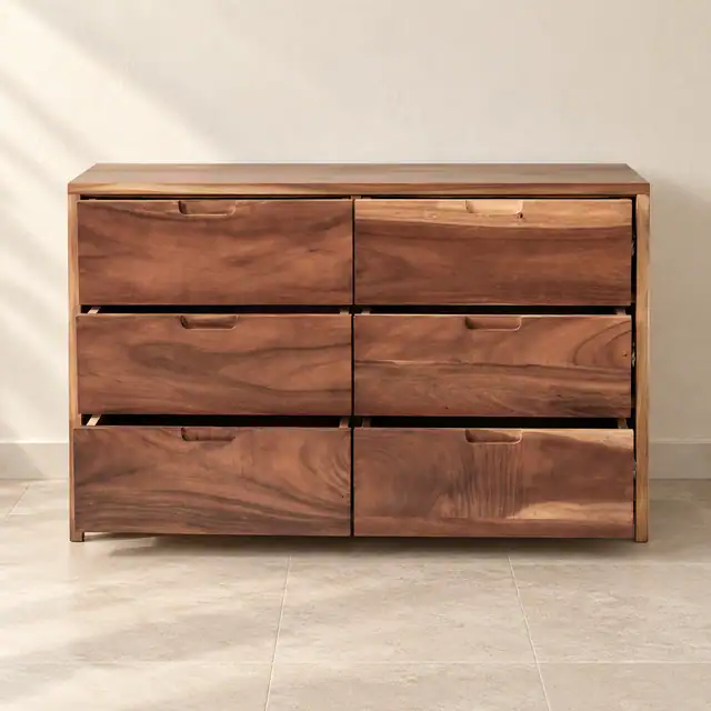 Solid Suar Wood Wide Bedroom Dresser