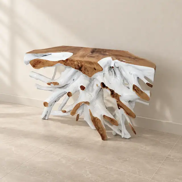 Amara Teak Root Console — White Finish