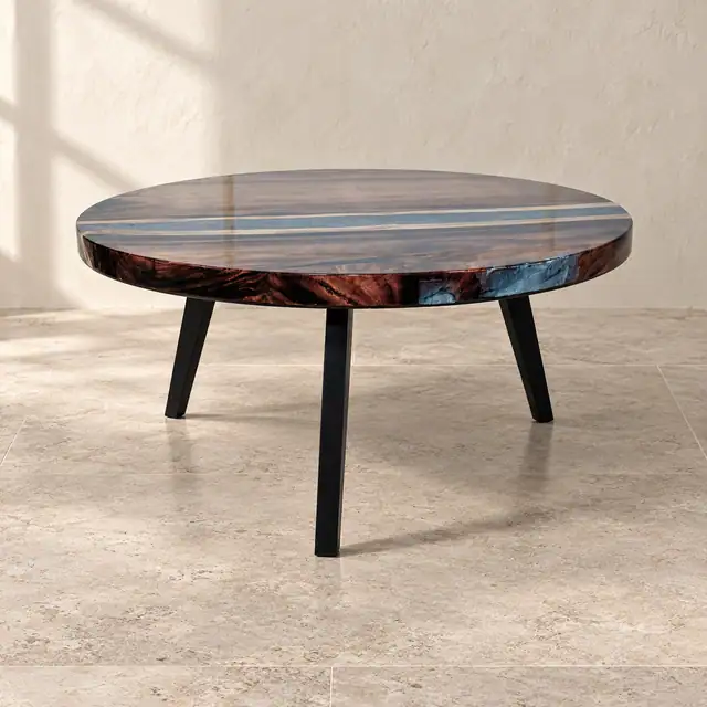 Round Wood and Resin River Coffee Table
