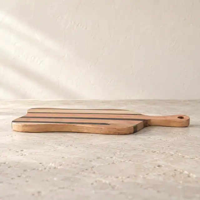 Striped Wood Charcuterie Board with Handle