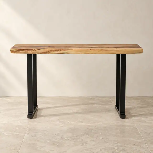 Live Edge Suar Wood Console with Black Metal Legs