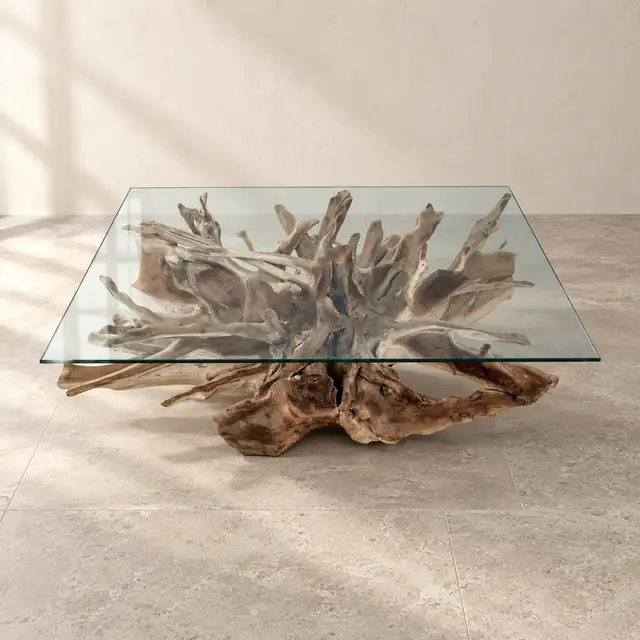 Amara Rectangle Teak Root Coffee Table (Flower)