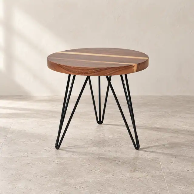 Solid Suar Wood Side Table with Metal Legs
