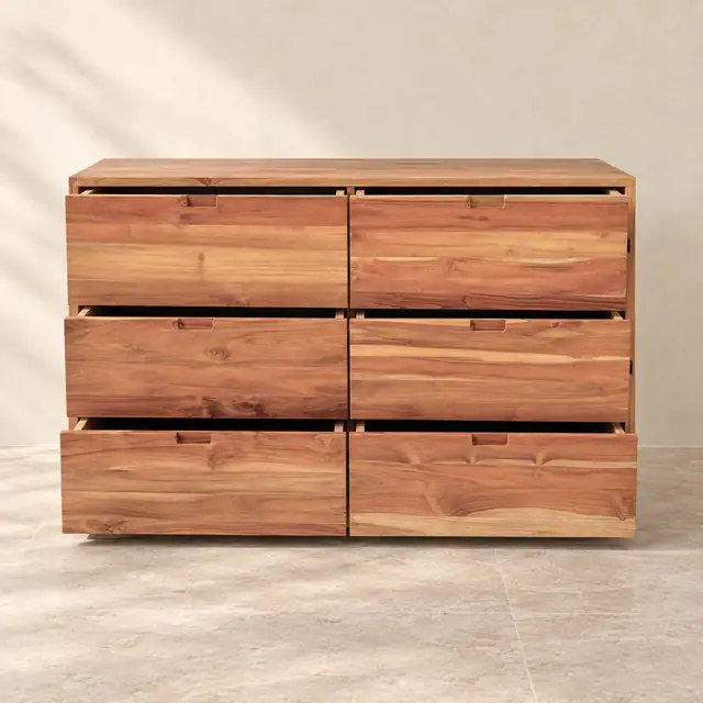 Solid Teak Wide Bedroom Dresser