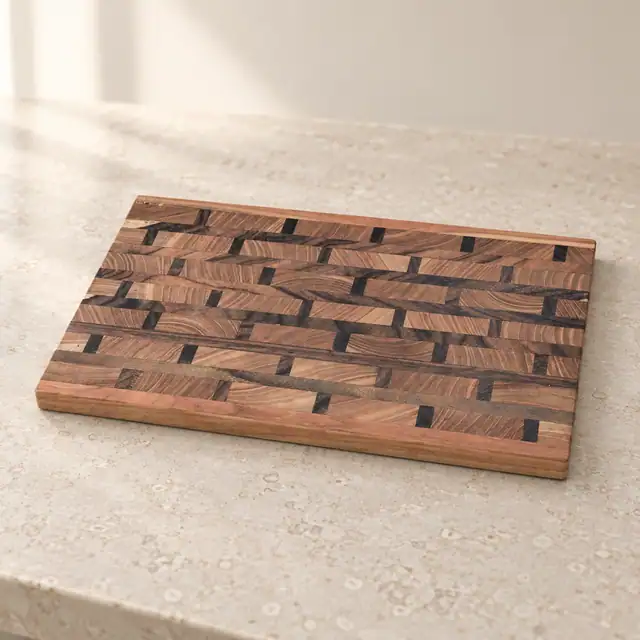 Solid Wood Cutting and Serving Board — Design 02 — Low Oblique Edge View