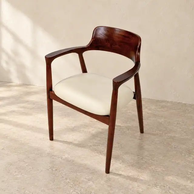 Solid Teak Dining Chair — Design 01 — Elevated Front Three Quarter