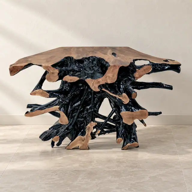 Amara Teak Root Console — Black Finish