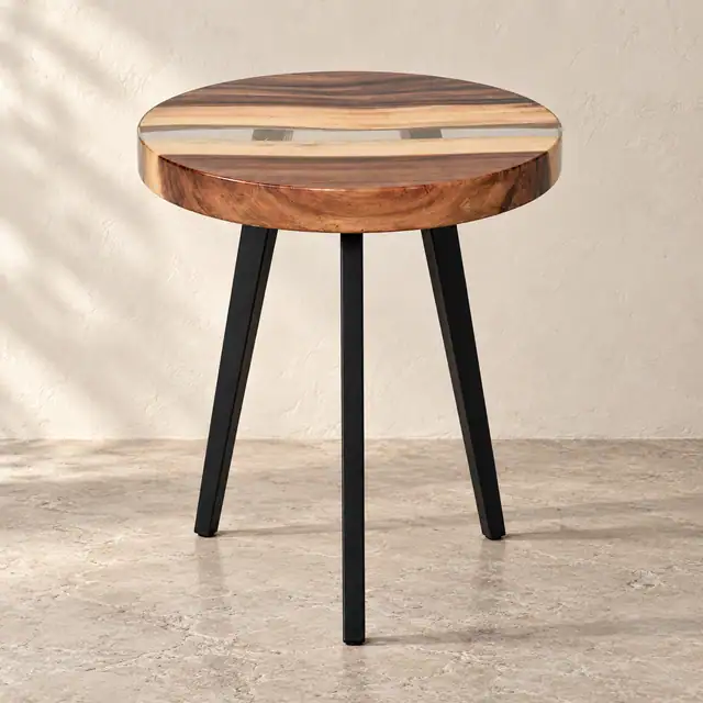 Wood and Clear Resin Accent Side Table