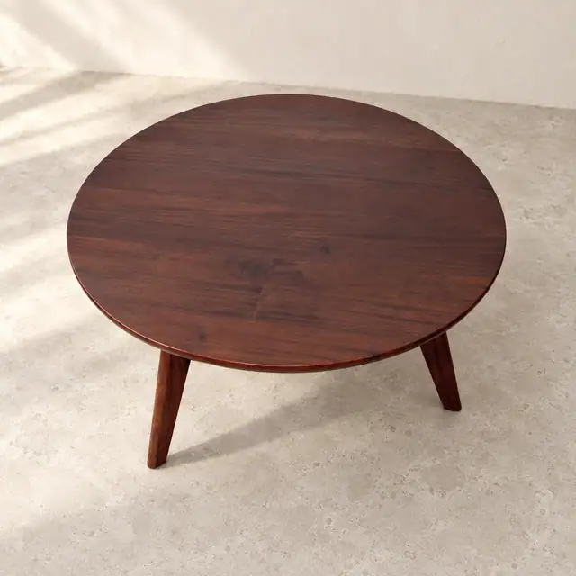 Round Solid Mahogany Coffee Table — High Angle Top