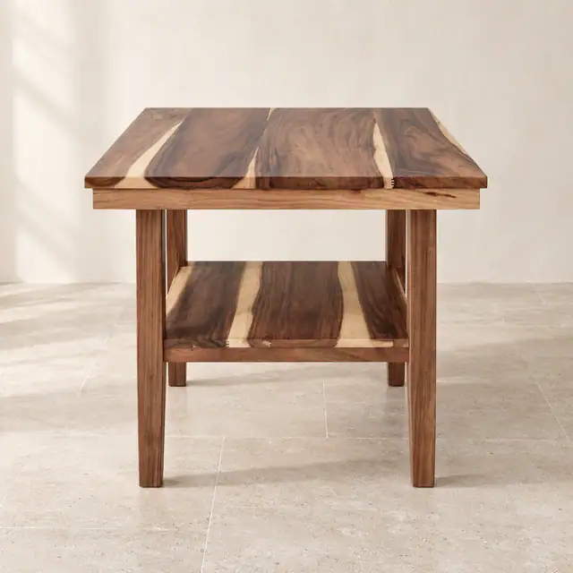 Square Suar Wood Counter Table with Shelf