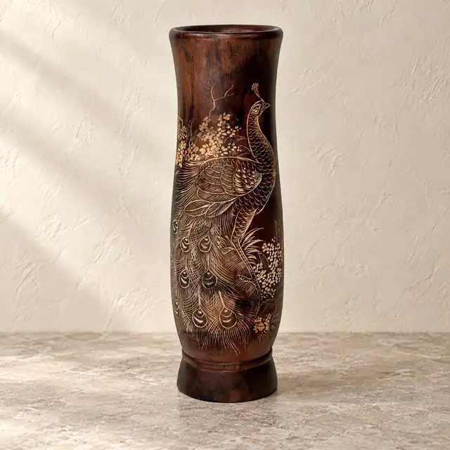 Handcrafted Teak Decorative Vase — Design 02