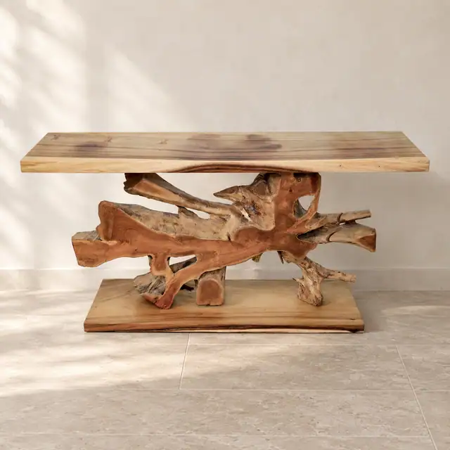 Suar Wood Console with Natural Teak Centre