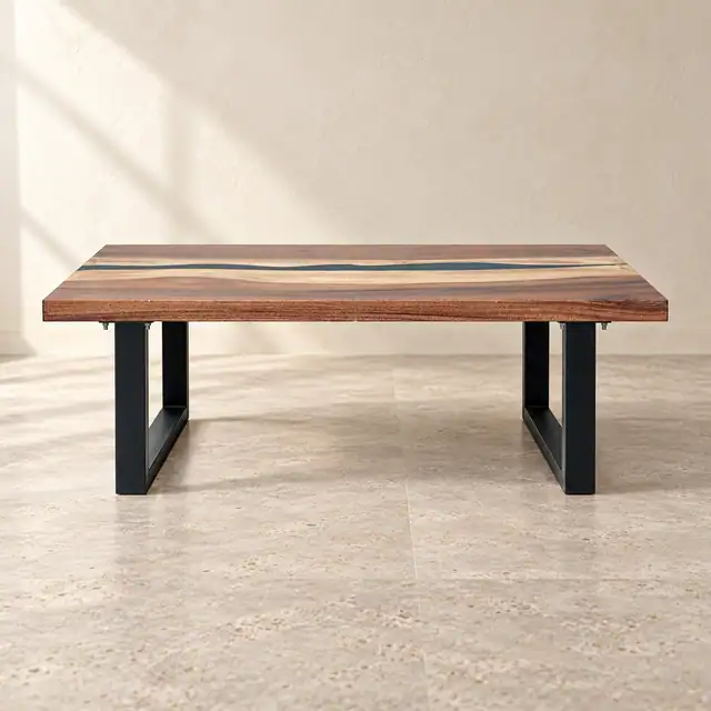 Rectangular Wood and Resin River Coffee Table