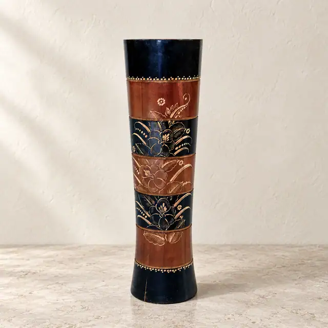 Handcrafted Teak Decorative Vase — Design 04