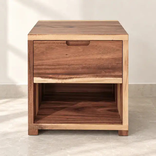 Solid Suar Wood Single-Drawer Nightstand