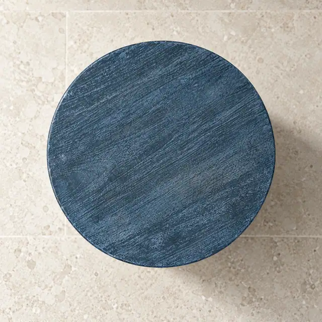 Round Teak Side Table in Stone-Effect Finish — Overhead