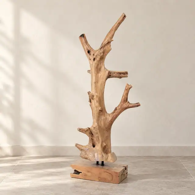 Hand-Carved Teak Tree Sculpture