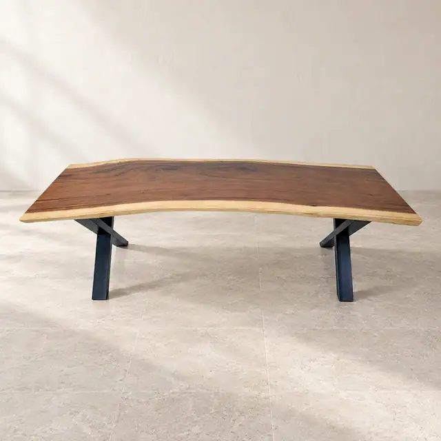 Live Edge Suar Wood Dining Table with Metal X-Legs