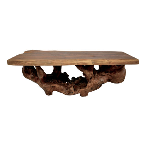 Live Edge Teak and Root Base Coffee Table