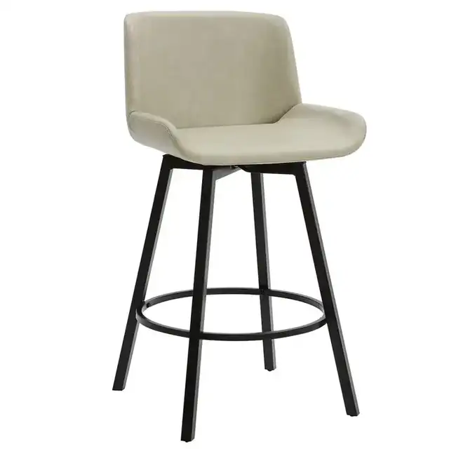 Fern 26" Counter Stool with Swivel, Set of 2 in Vintage Ivory PU and Black