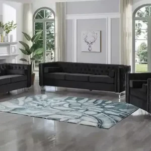 IF 8007 (Black Velvet) - 3Pc Sofa Stationary Set