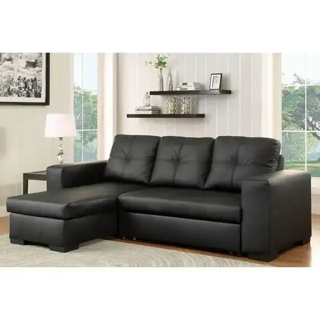 IF 9032 - Sofabed Sect. w/ Rev. Chaise (Black PU)