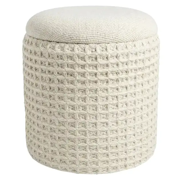Indigo Round Storage Ottoman in Ivory