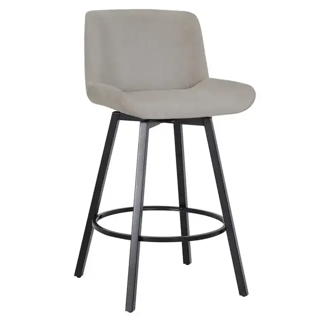 Fern 26" Counter Stool with Swivel, Set of 2 in Grey Fabric and Black