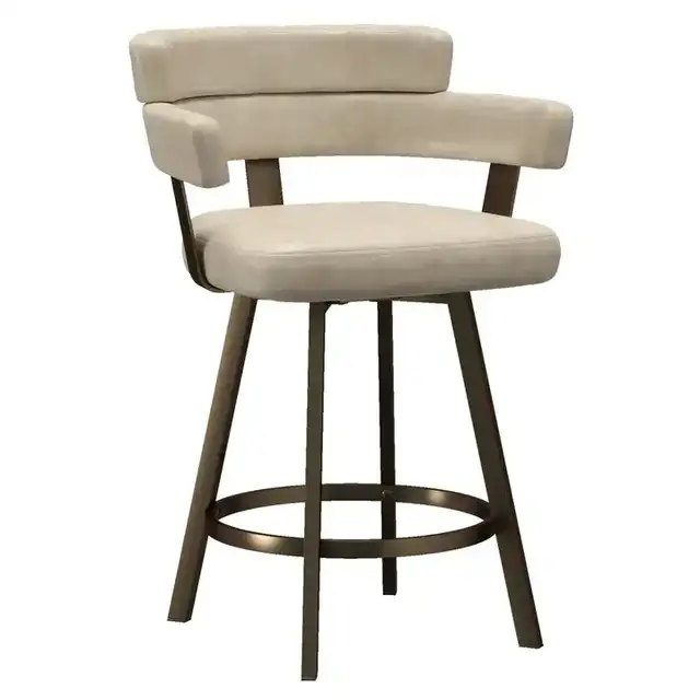 Oberon 26" Counter Stool with Swivel, Set of 2 in Vintage Ivory and Aged Gold