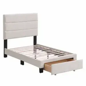 TWIN PLATFORM STORAGE BED - BEIGE
