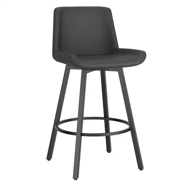 Fern 26" Counter Stool with Swivel, Set of 2 in Vintage Charcoal PU and Black