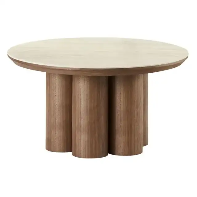Seaton Round Coffee Table in Walnut and Travertine