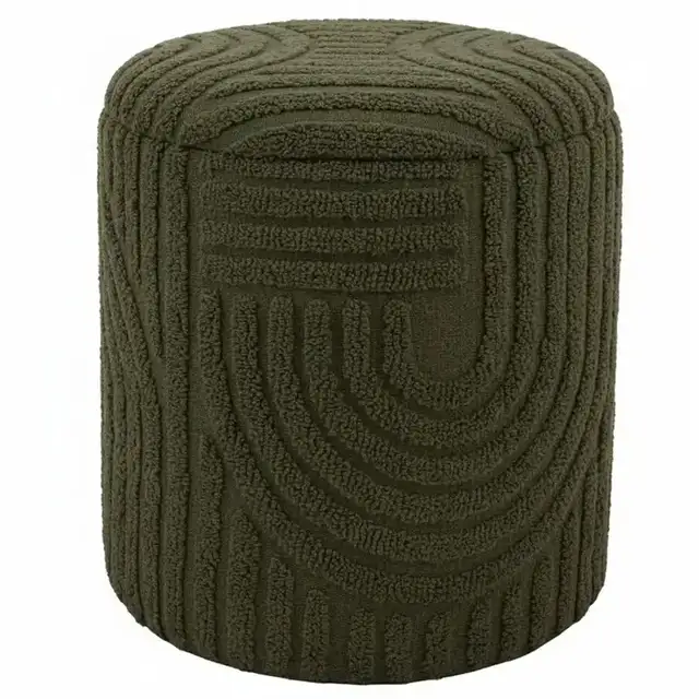 Lullu Round Storage Ottoman in Olive Green