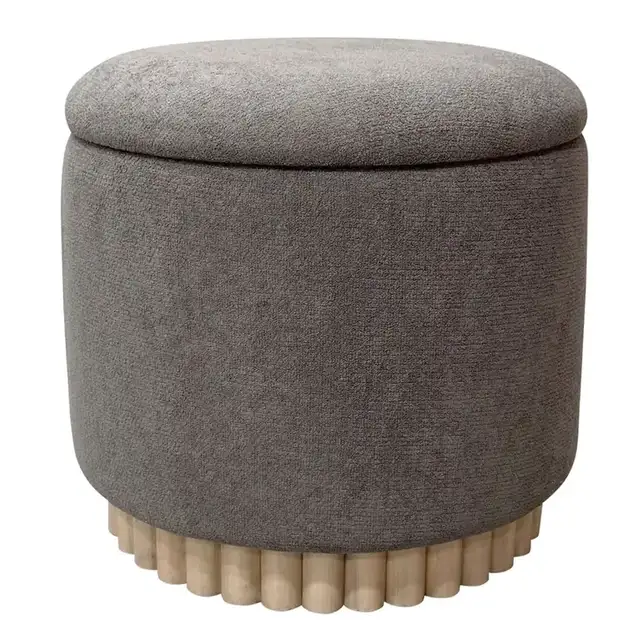 Sadie Round Storage Ottoman in Warm Charcoal and Natural