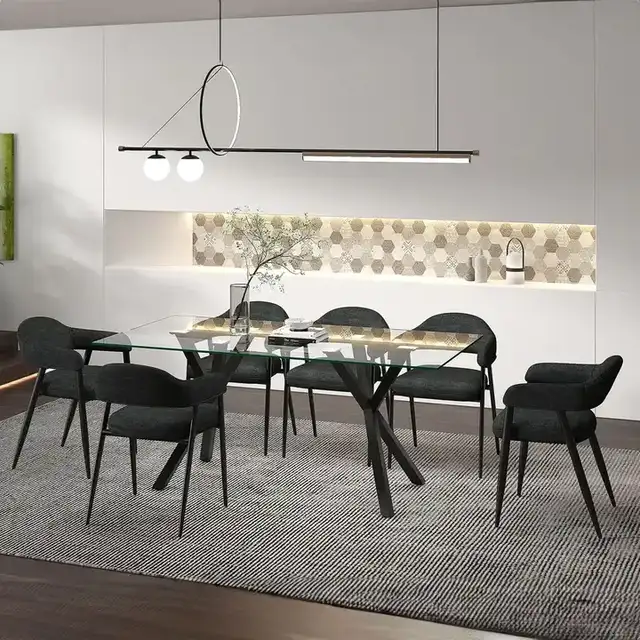 Stark and Archer 7pc Dining Set - Black Table and Charcoal Chairs