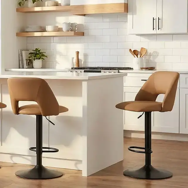 Adler Adjustable Air-Lift Stool, Set of 2 in Tan and Black