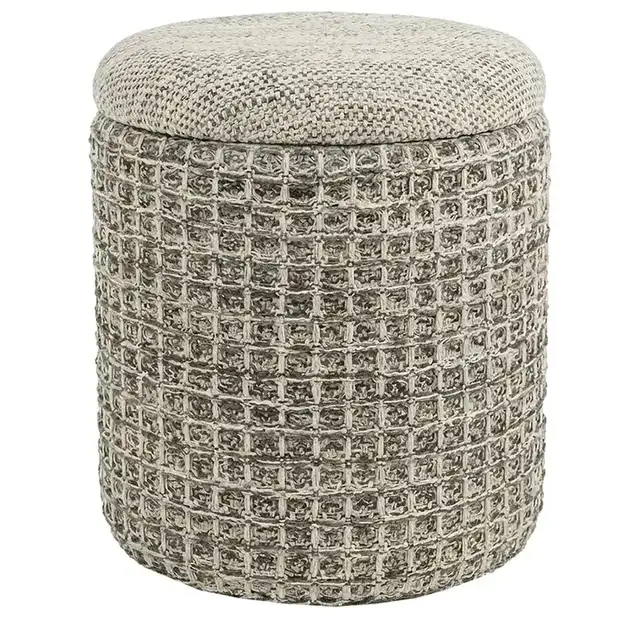 Indigo Round Storage Ottoman in Beige Charcoal