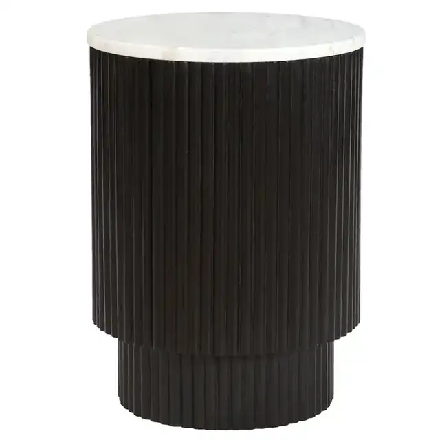 Reyna Round Accent Table with Storage in Black and White