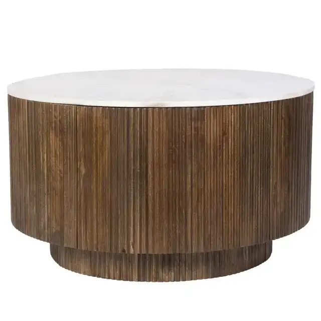 Reyna Round Coffee Table with Storage in Walnut and White