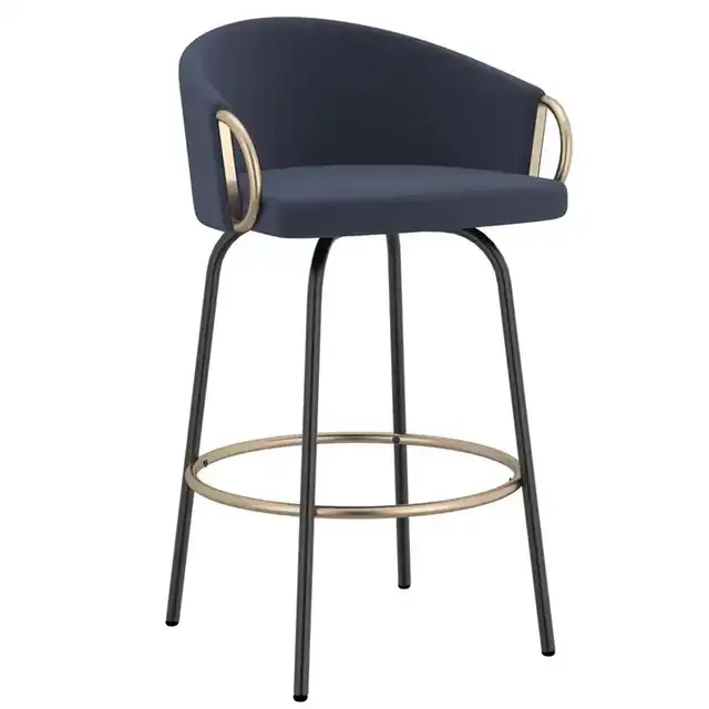 Lavo 26" Counter Stool with Swivel, Set of 2 in Blue and Black and Aged Gold