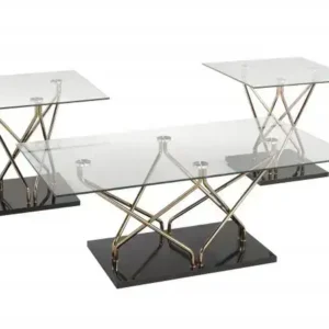 3-PIECE COFFEE TABLE SET - BLACK/ROSE GOLD
