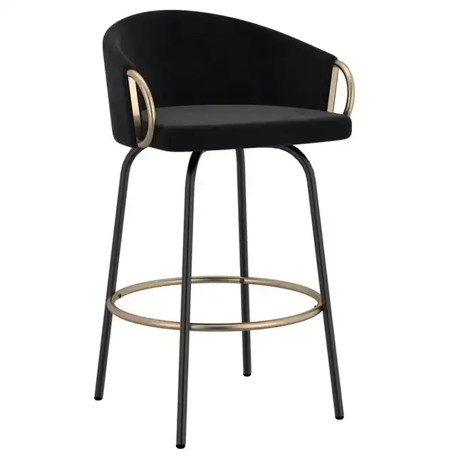 Lavo 26" Counter Stool with Swivel, Set of 2 in Black and Aged Gold