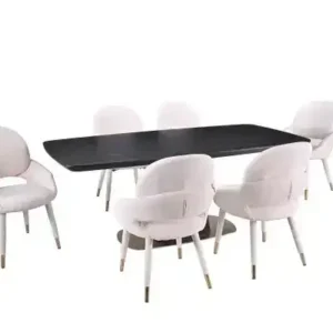 7-PIECE DINING SET - BLACK/BEIGE