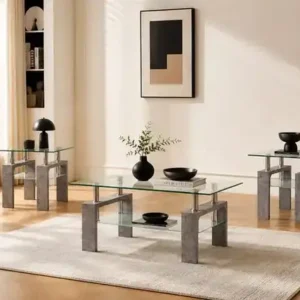 IF 2061 (Grey Faux Marble) - 3Pc Coffee Set (1xCoffee 2xEnds)