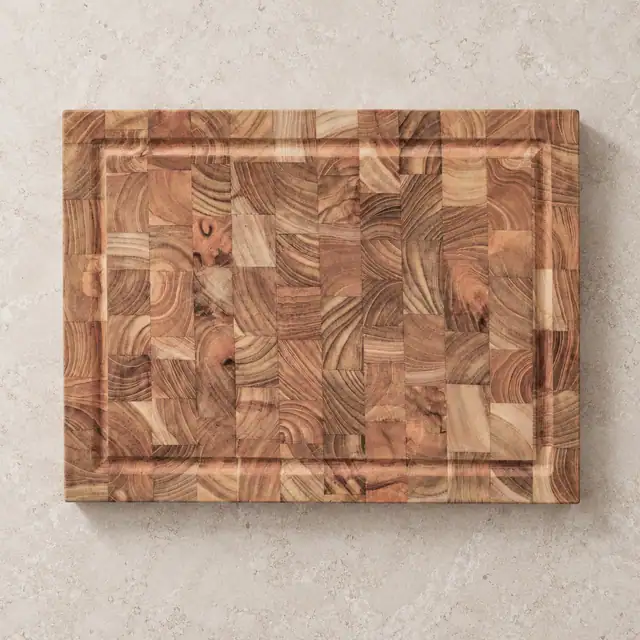 Solid Teak Cutting and Serving Board — Overhead Grooved Face
